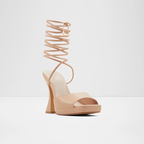 ALDO Heeled Sandals Ankle Wrap - Daphnee, Beige High Heels, Women's Shoe Size 7 - Picture 4 of 5
